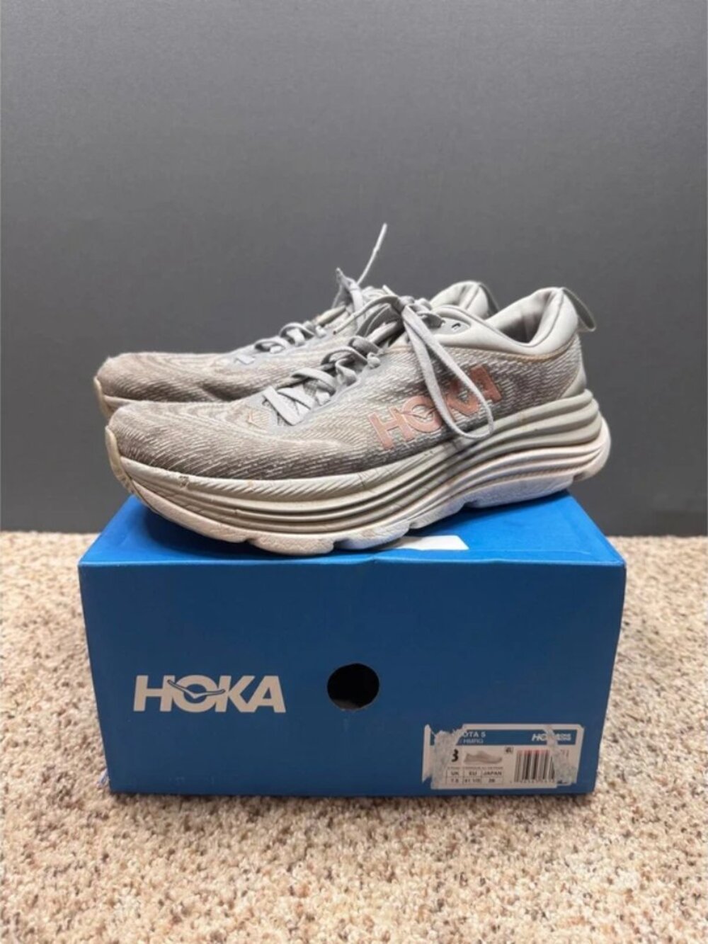 Hoka Gaviota 5 Running Shoes Womens Grey Rose Gold Stability Sneakers Size 9.5